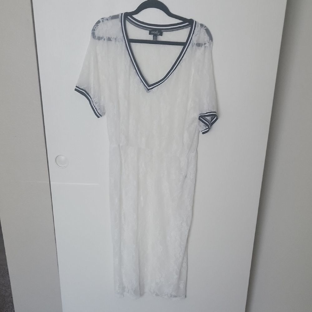 White Lace Dress with Black Trim